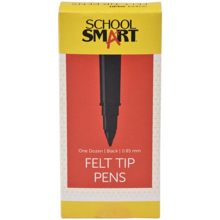 SCHOOL SMART Felt Tip Pens, Water Based Ink, Fine Tip, Black, 12 PK RY231804-BK